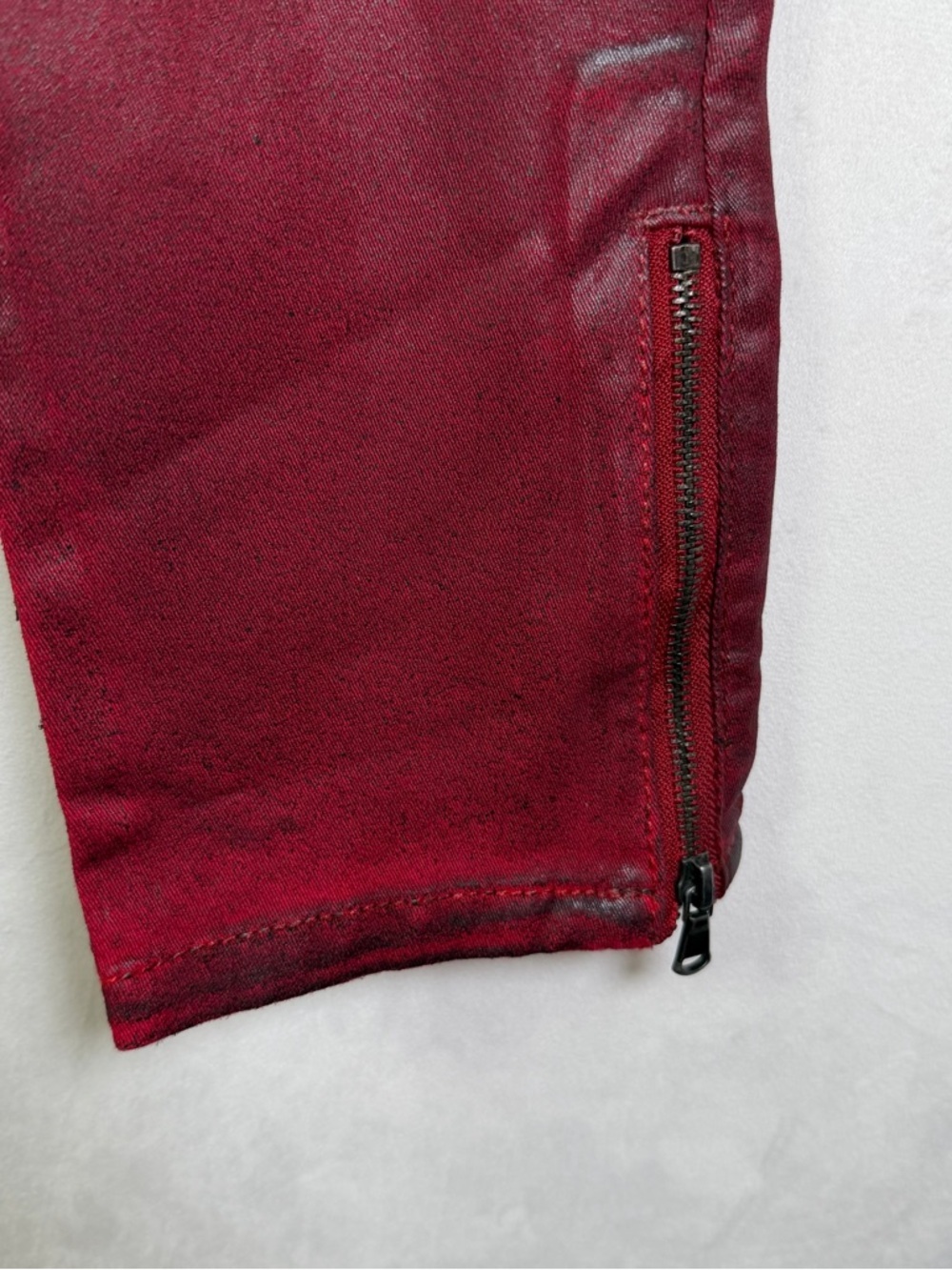 Monarda Women’s Red Wax Coated Skinny Jean Sz 9 Y2K Moto Biker Denim Ankle Zip - Picture 4 of 10
